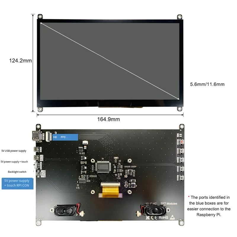 10.1" IPS Touch Screen LCD 1024x600 HD for Raspberry Pi 4B LCD Touch Screen Monitor Babs