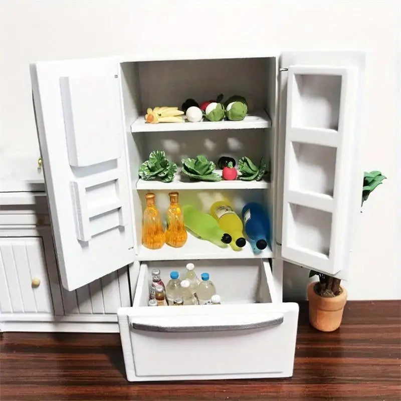 Miniature White Wooden Refrigerator Figurine – Handmade Décor Miniature Wood Figurine Babs