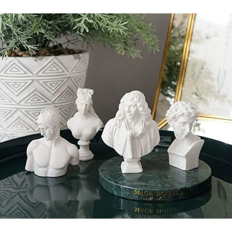10-Pc Mini Greek Bust Figurines Resin Sketch Statues Home Decor Decorative Figurine Set Babs