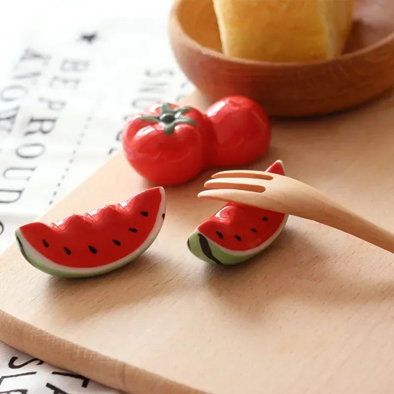 Ceramic Fruit Chopstick Holder – Watermelon & Tomato Design Chopstick Rest Babs