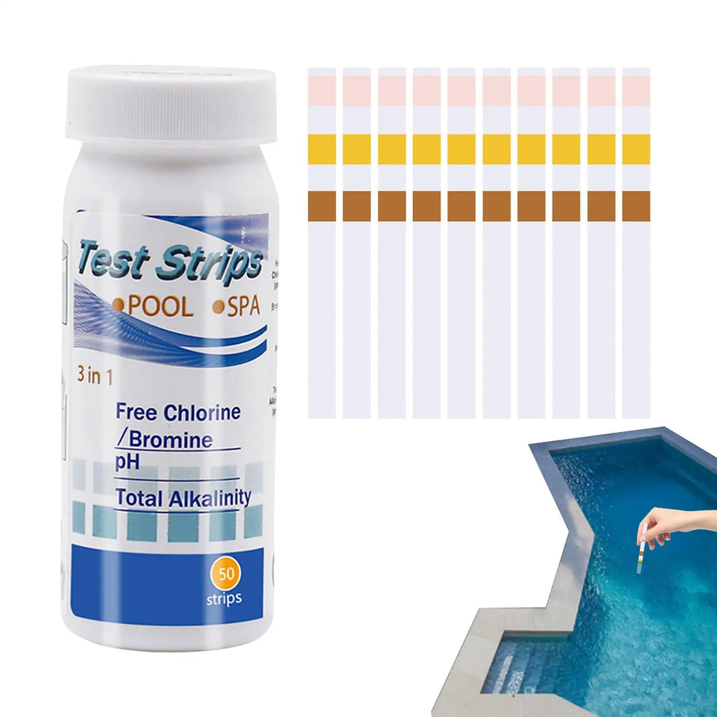 3-in-1 Pool & Spa Water Test Strips – pH & Chlorine, 50ct Water Test Strips Babs