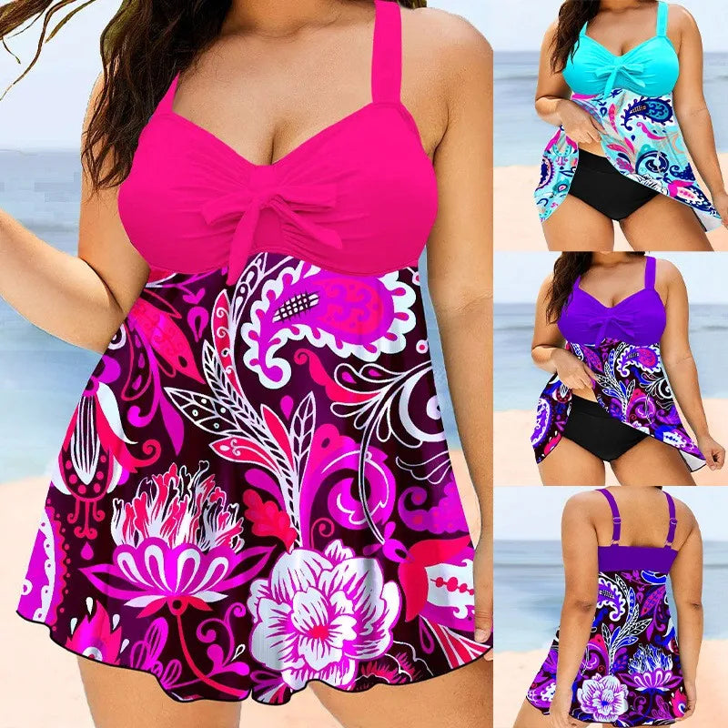 Women's Plus Size Cherry Print Bikini Set – Wire-Free Swimsuit Plus Size Bikini Set Babs
