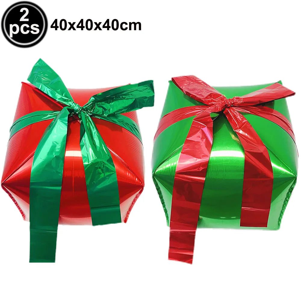 Christmas Gift Box Foil Balloons Red Green Gold Silver 2/4pcs Foil Party Balloons Babs Deep Sapphire As pictures show