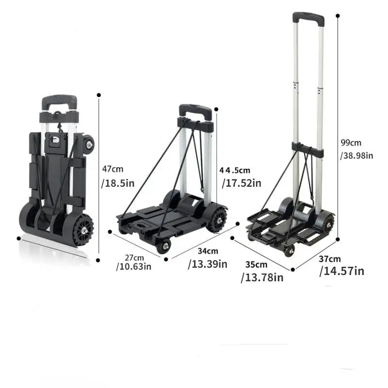 Foldable Flatbed Trolley Cart – 4-Wheel Stainless Steel & ABS Folding Trolley Cart Babs
