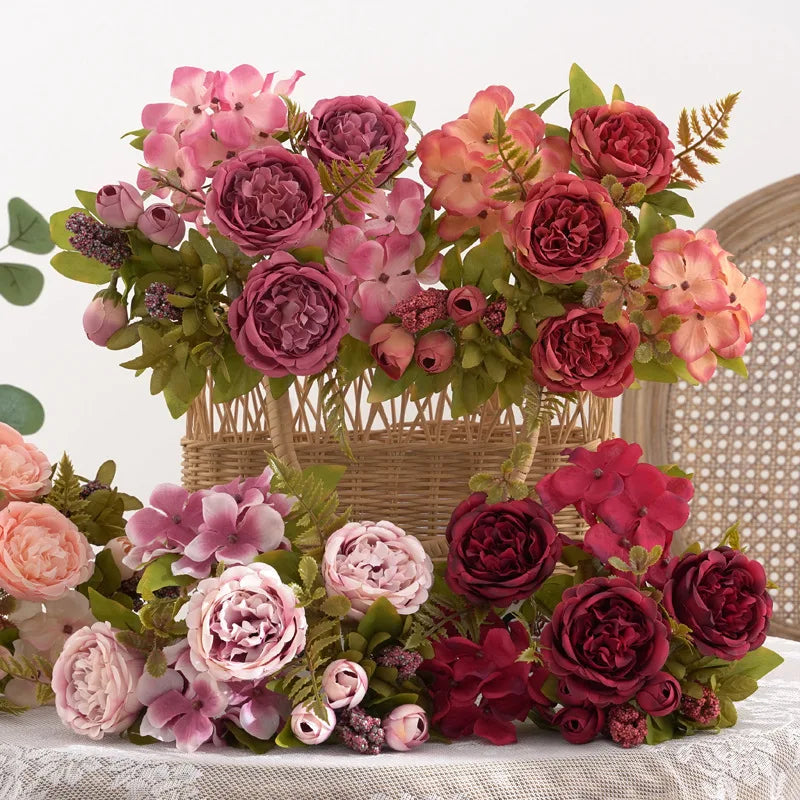Artificial Silk Peony Hydrangea Bouquet – Wedding & Home Décor Artificial Flower Bouquet Babs