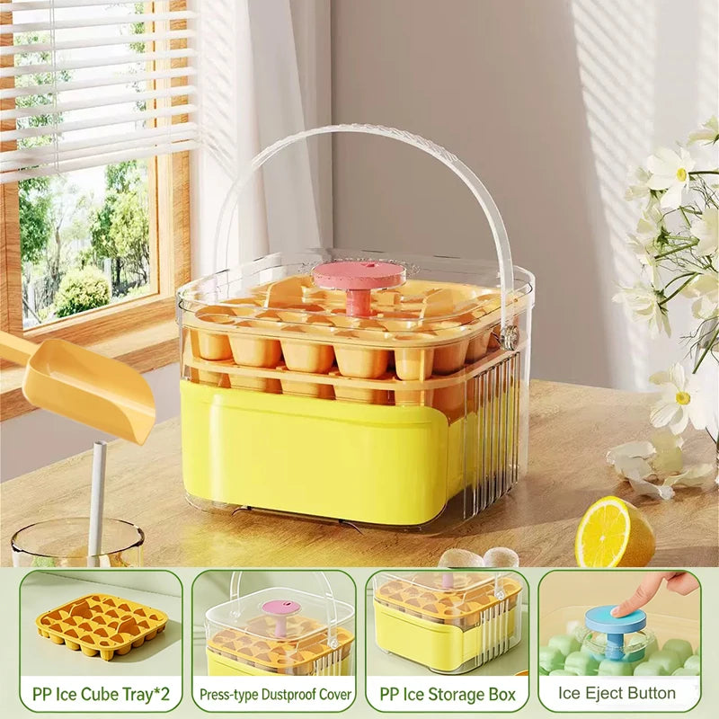 Double Layer Ice Cube Tray with Lid, Bin & One-Click Release Ice Cube Tray Babs Orange