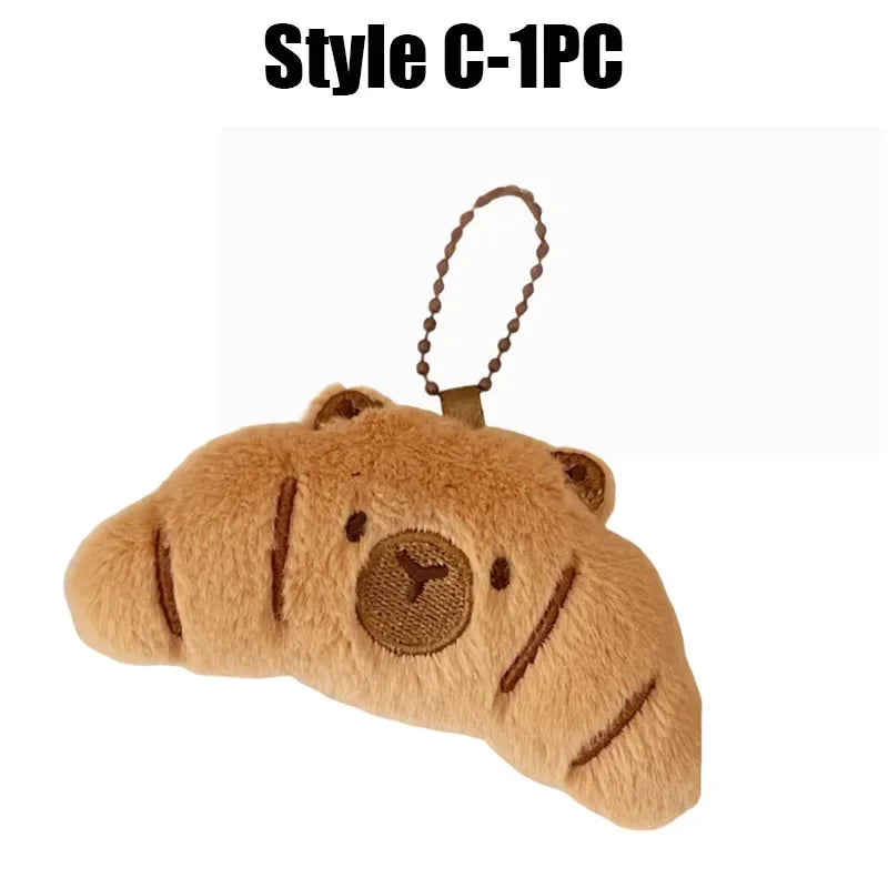 Cartoon Capybara Plush Keychain – Stuffed Croissant Pendant Plush Keychain Babs 140331-Style C-1PC