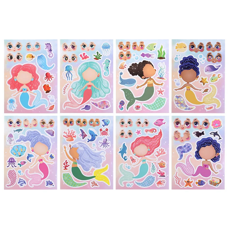 Mermaid DIY Face Sticker Puzzle – Kids Birthday Party Game Kids Sticker Puzzle Babs