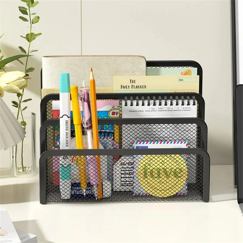 3-Layer Black Metal Mesh Desk Organizer – File & Book Rack Desk File Organizer Babs