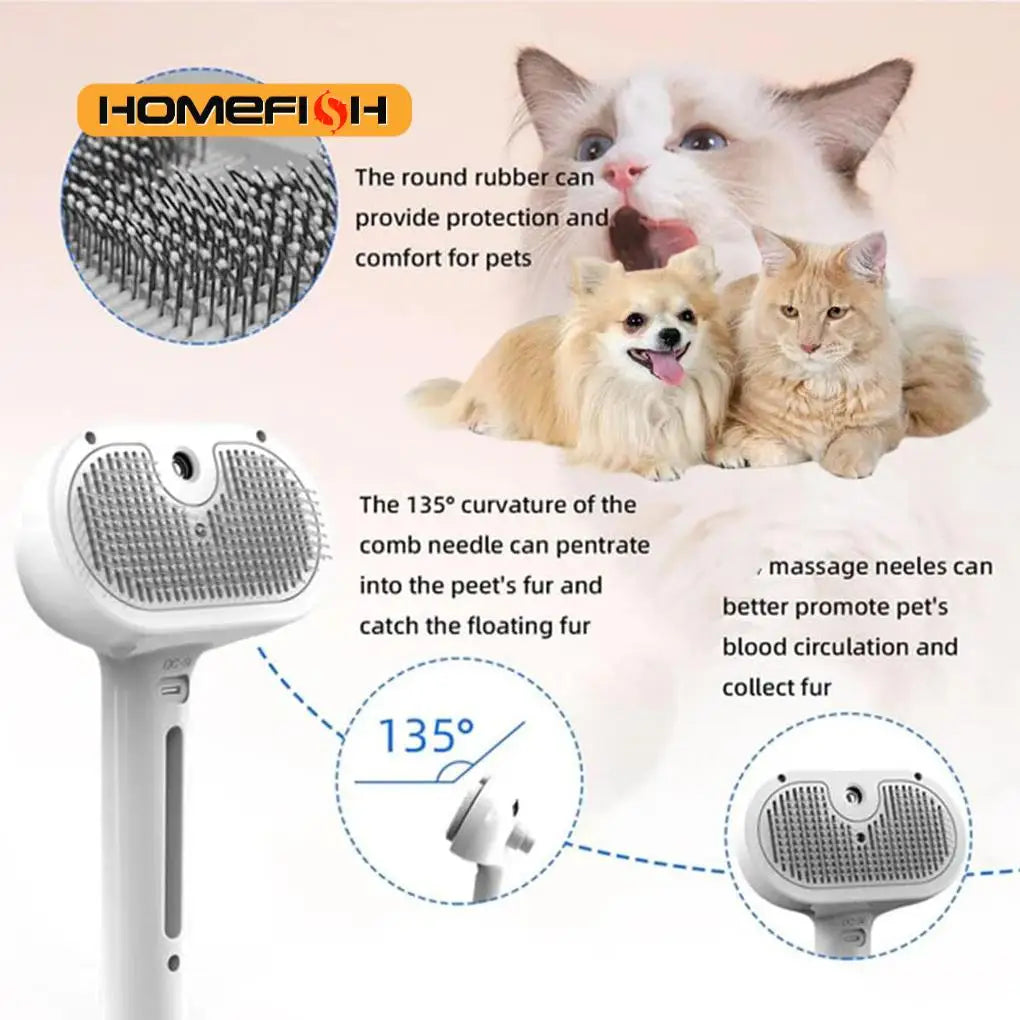 Steam Spray Dog Grooming Brush – USB Rechargeable Pet Brush Pet Grooming Brush Babs
