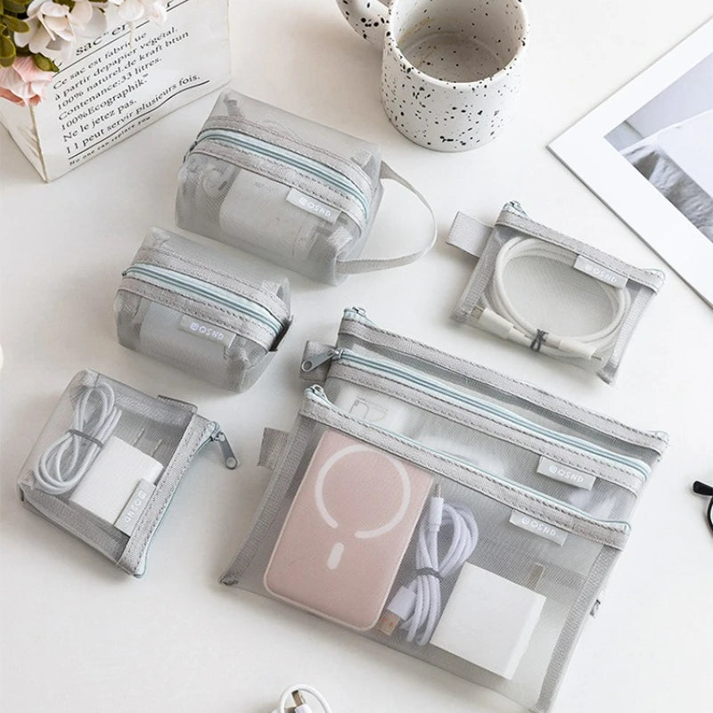 6-Piece Zipper Mesh Makeup & Travel Organizer Bags Set Cosmetic Organizer Bags Babs