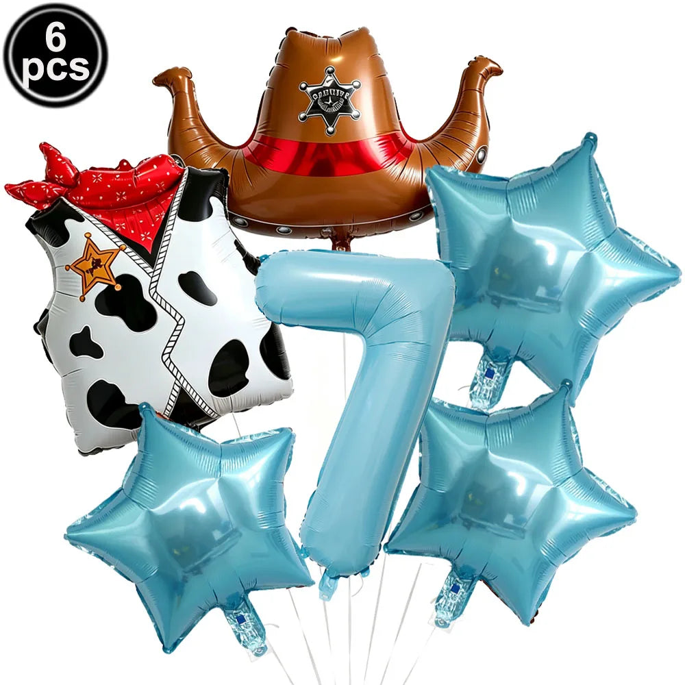 Western Cowboy Foil Balloon Set – 6pc Birthday Party Decor Party Foil Balloons Babs plum As pictures show
