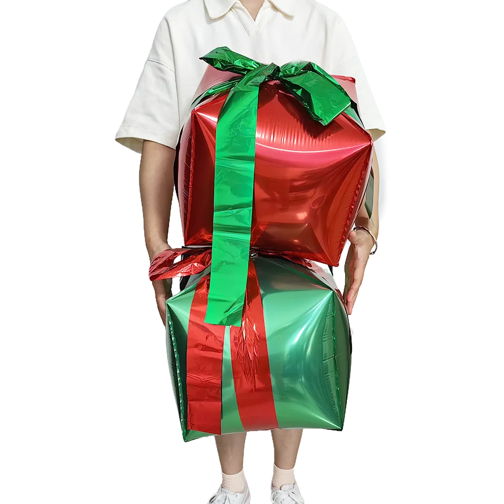 Christmas Gift Box Foil Balloons Red Green Gold Silver 2/4pcs Foil Party Balloons Babs
