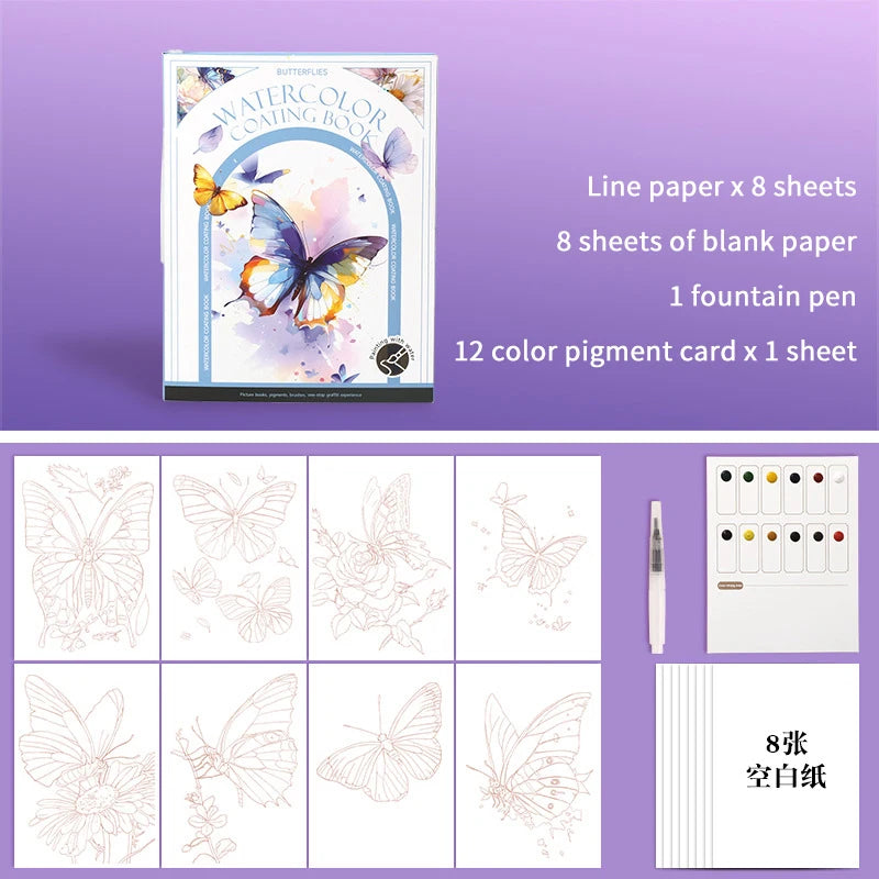 Watercolor Painting Set – 12-Color Paint & Kids Coloring Book Watercolor Art Kit Babs A6