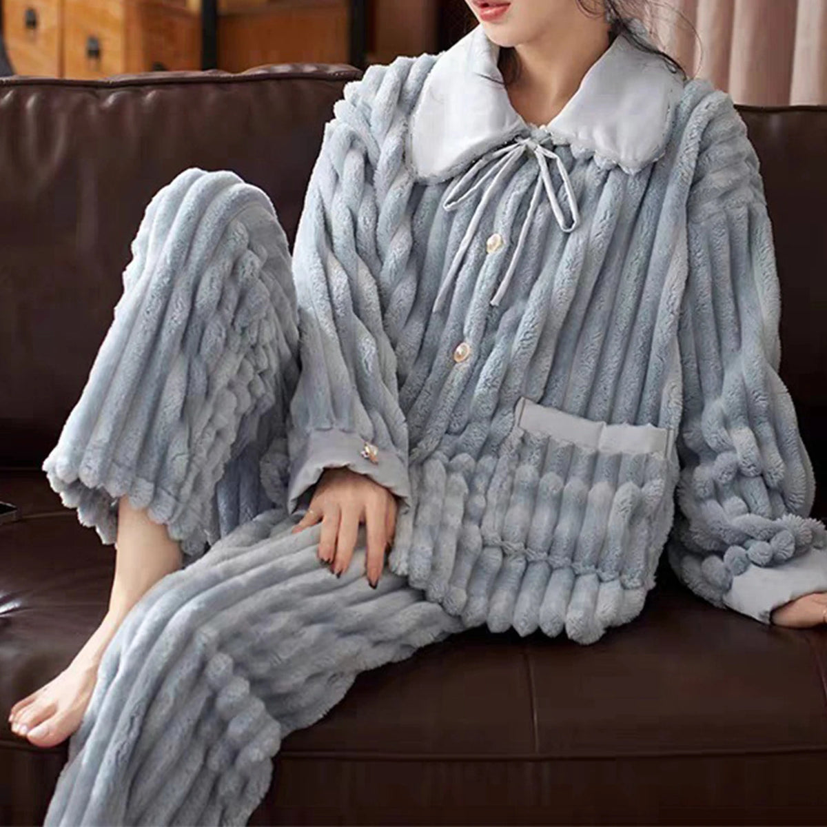 Plus Size Couple Fleece Pajamas Set – Cozy Winter Homewear Couple Pajama Set Babs