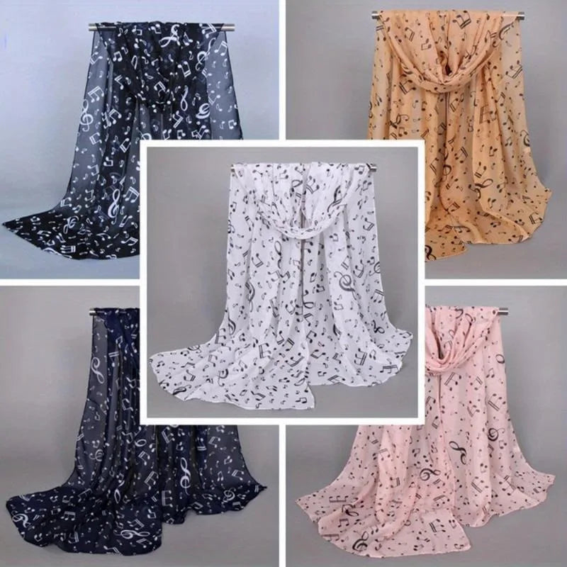 Women's Musical Note Chiffon Neck Scarf – Elastic & Lightweight Chiffon Neck Scarf Babs