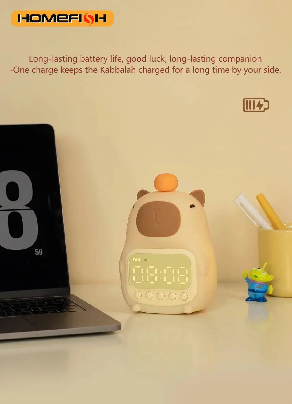 Capybara LED Night Light & Digital Alarm Clock – Dimmable Lamp LED Alarm Clock Lamp Babs