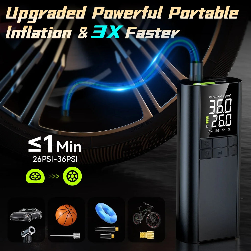 Portable Tire Inflator Pump – SOS Light, 5 Modes, Auto Shutoff Tire Inflator Pump Babs