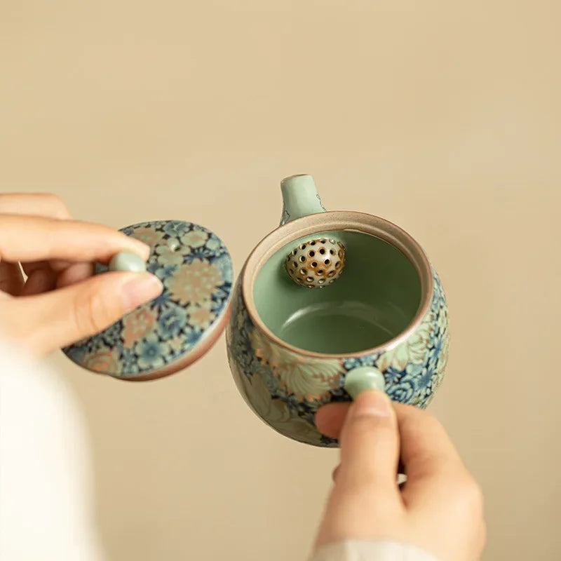 Gilding Peony Ru Ware Kung Fu Tea Set – Porcelain Teapot Kung Fu Tea Set Babs