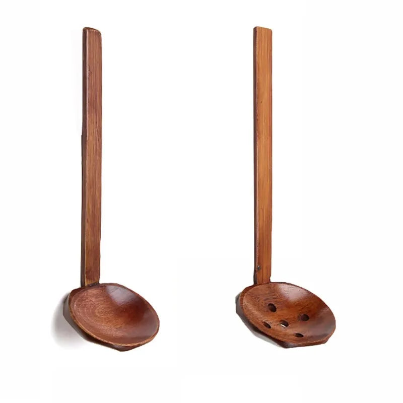 Japanese Long Handle Wooden Soup Spoon & Slotted Spoon Wooden Kitchen Spoon Babs