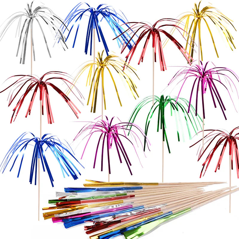 50Pcs Tassel Fireworks Cake Toppers & Cocktail Picks for Parties Party Cake Toppers Babs