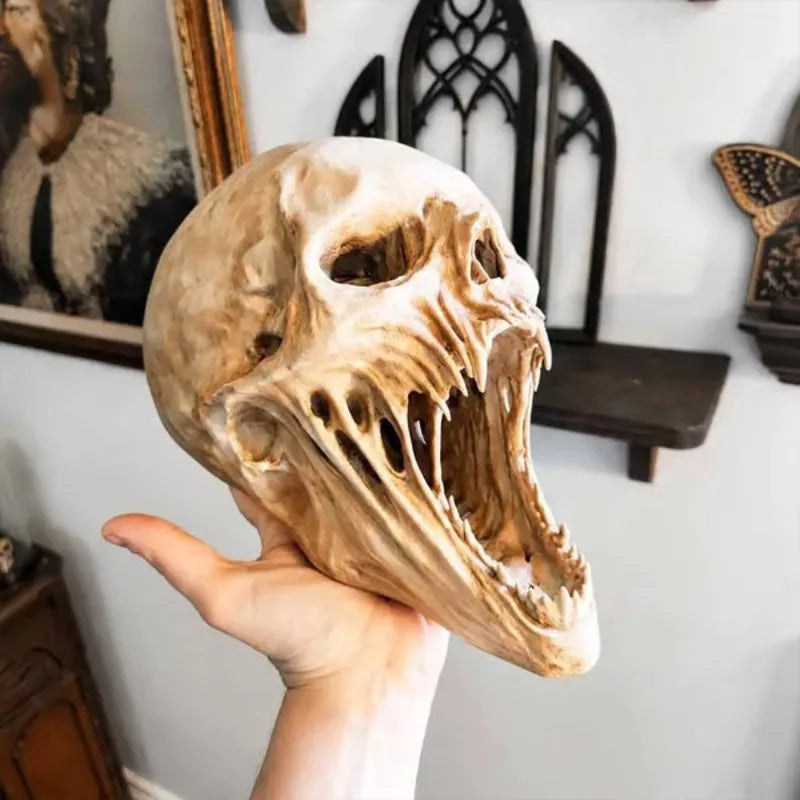 Halloween Giant Alien Fanged Skull Resin Statue | Gothic Decor Halloween Skull Statue Babs