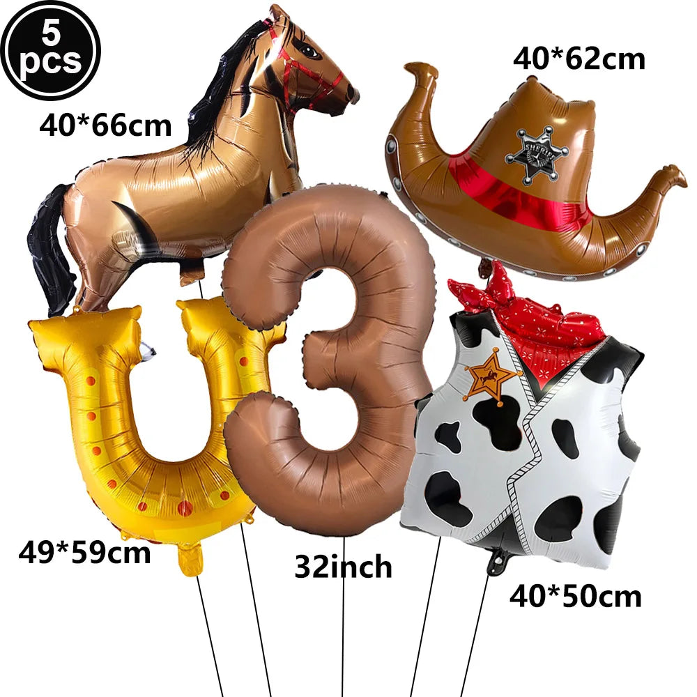 5-Pc Western Cowboy Foil Balloon Set | Rodeo Birthday Party Decor Party Foil Balloons Babs AGATE As pictures show