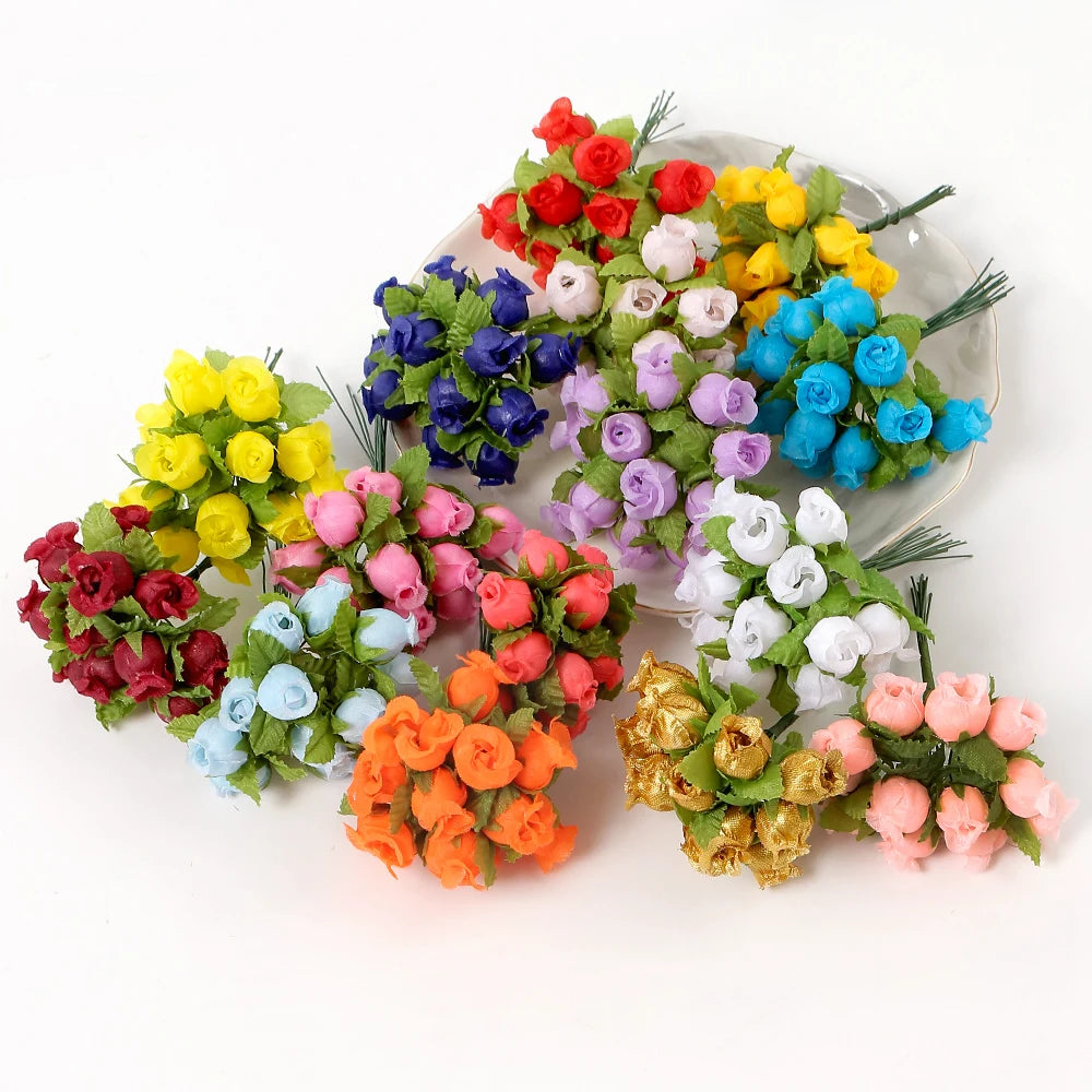 12Pcs Mini Silk Artificial Rose Bouquet for Wedding & Home Decor Artificial Flower Bouquet Babs