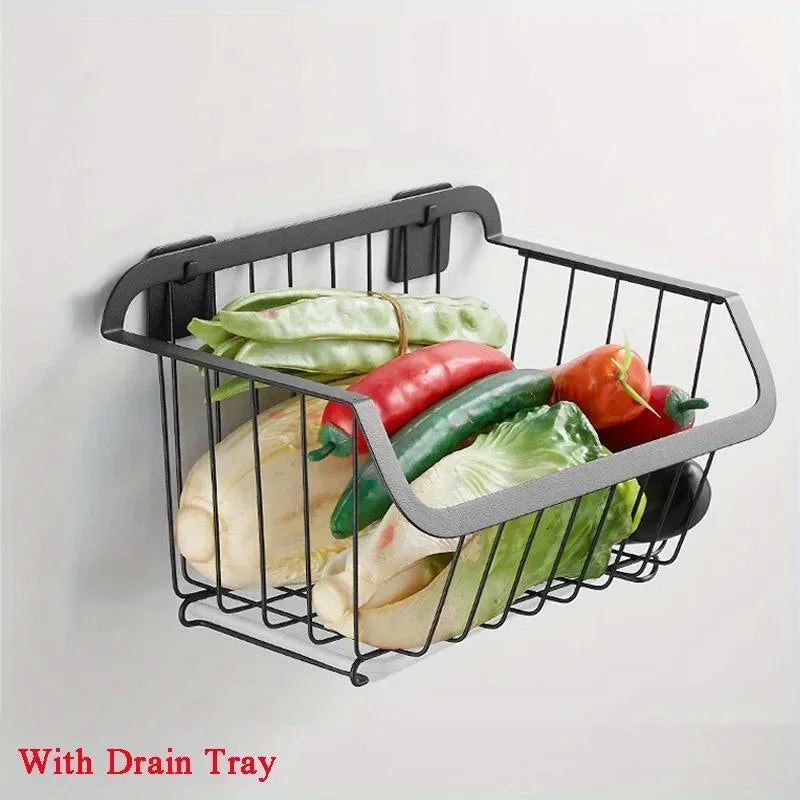 Wall-Mounted Stainless Steel Kitchen Storage & Drain Basket Kitchen Storage Basket Babs Black