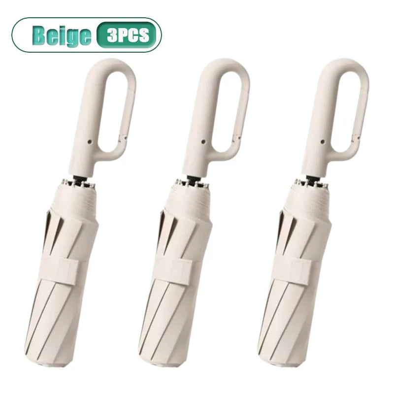 Automatic Windproof UV Folding Umbrella – 1 or 3 Pack Folding Umbrella Babs Iron 10K Beige-3PCS