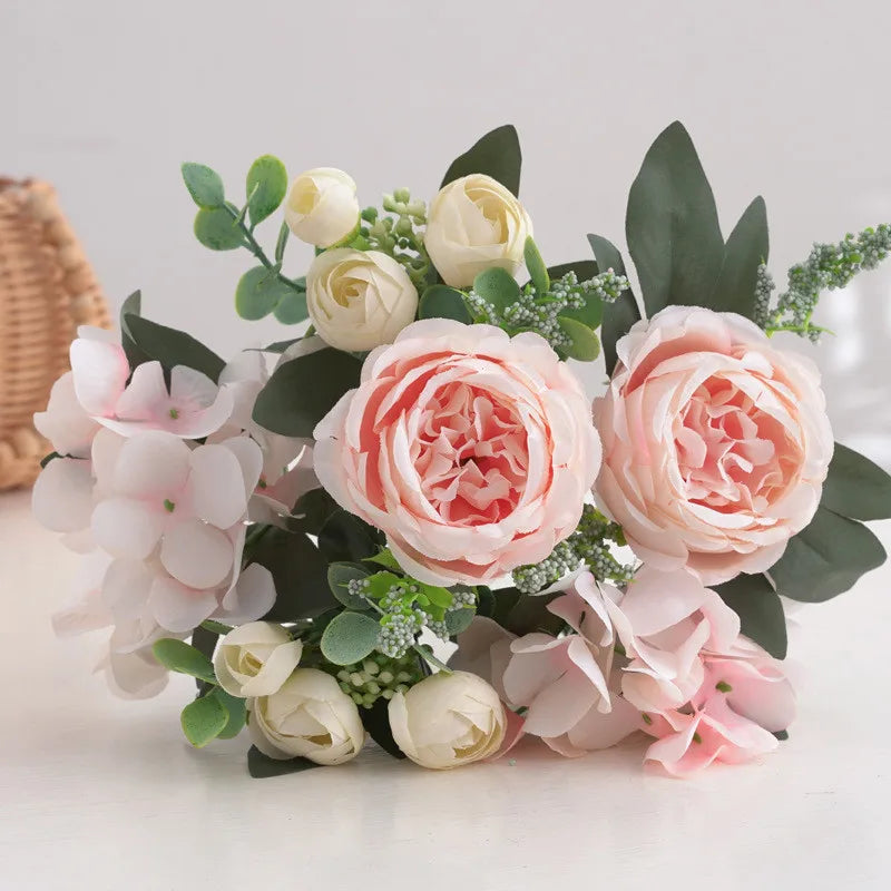 Silk Peony Hydrangea Artificial Flower Bouquet | Wedding Décor Artificial Flower Bouquet Babs color 5 3 pcs
