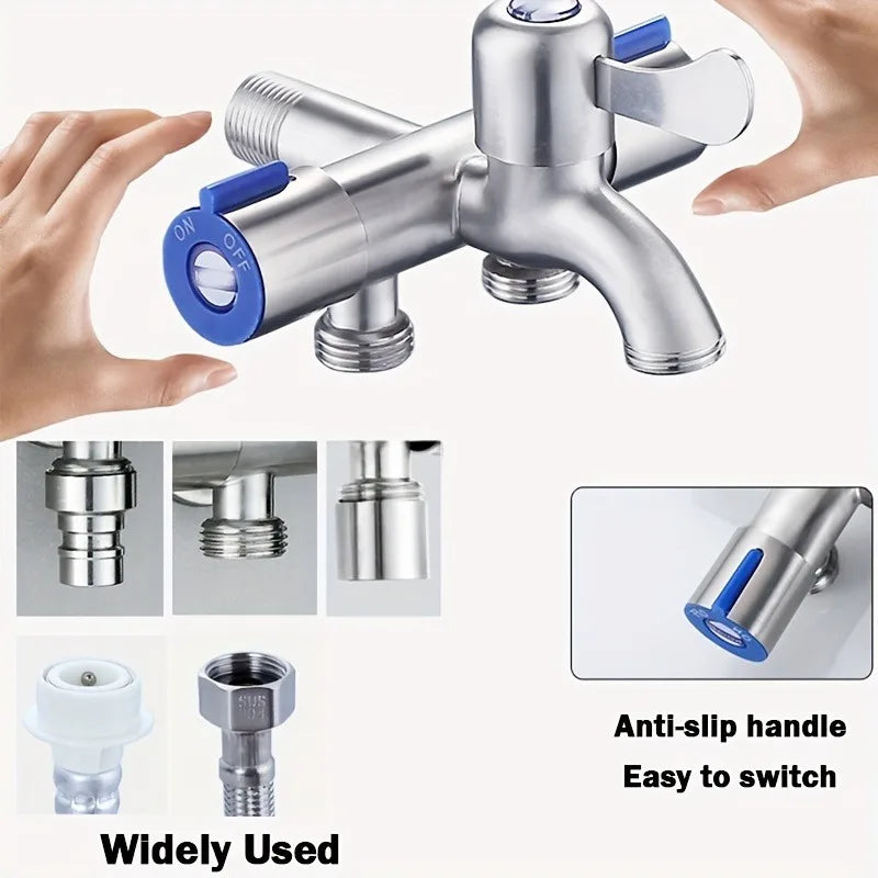 Stainless Steel 3-Way Tap & Washing Machine Angle Valve Angle Valve Faucet Babs