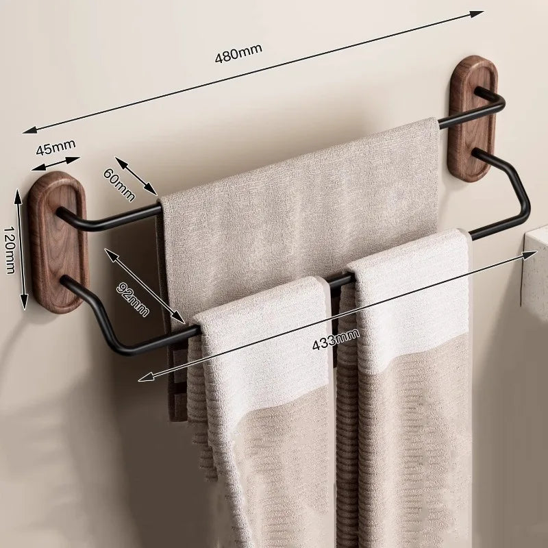 Walnut & Aluminum Double Towel Rack – Nordic Wall Storage Wall Towel Rack Babs Double Pole-50CM