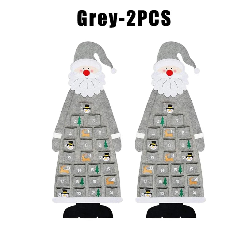 Santa Claus Felt Advent Calendar Christmas Wall Hanging Decor Advent Calendar Babs L Grey 2PCS