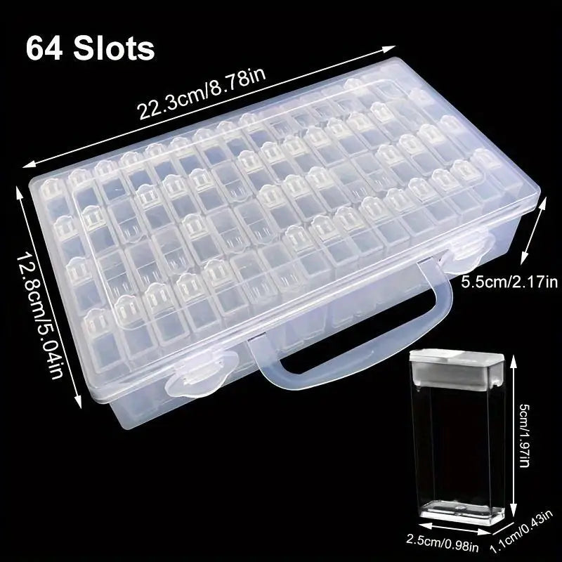 64-Grid Transparent Plastic Storage Box – Diamond Painting Beads Craft Storage Box Babs