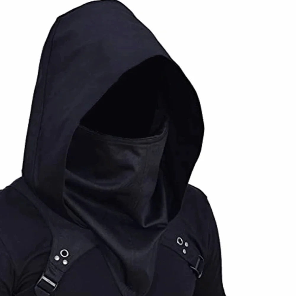 Medieval Hooded Cowl Cloak Hat | Cosplay Cape Scarf Black/White Cosplay Cloak Hat Babs