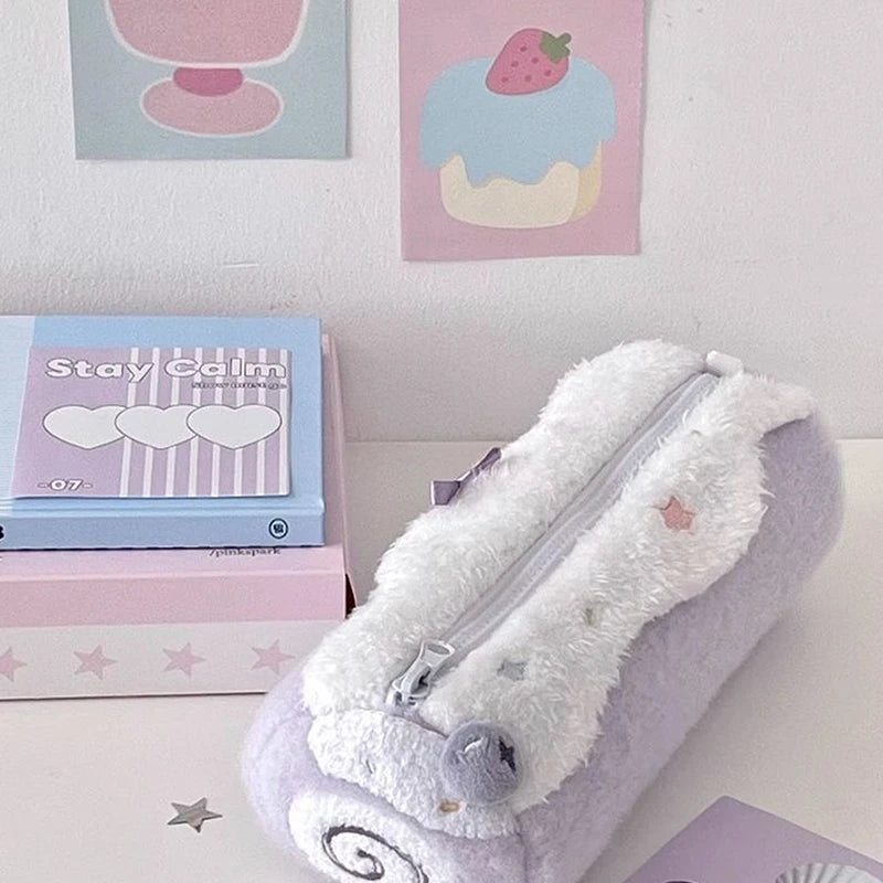 Cute Cream Roll Plush Pencil Case – Large Capacity Stationery Bag Plush Pencil Case Babs