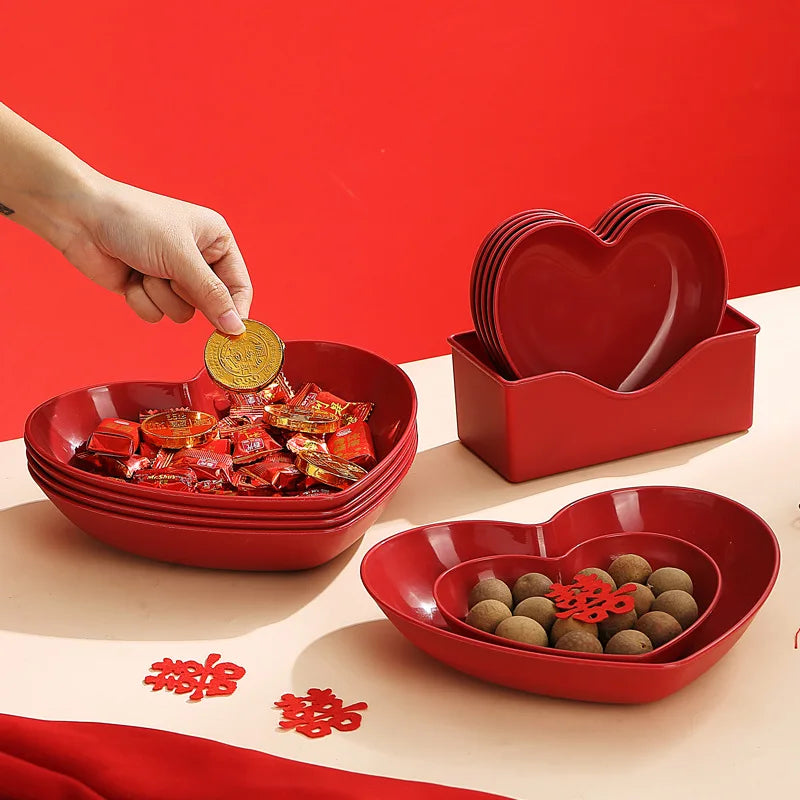 Red Heart Shaped Party Plates – Festive Serving Dish Set Serving Plate Set Babs