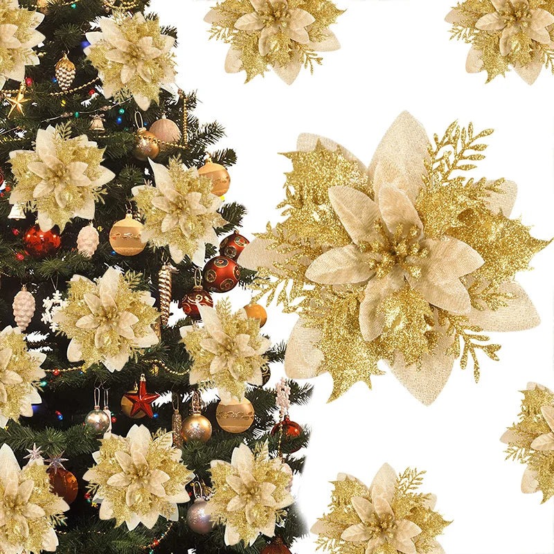 3pcs Glitter Artificial Christmas Flowers Berry Xmas Tree Decor Christmas Tree Ornament Babs