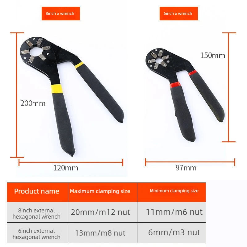 Magic Adjustable Wrench 6 & 8 Inch Hex Socket Hand Tool Adjustable Socket Wrench Babs