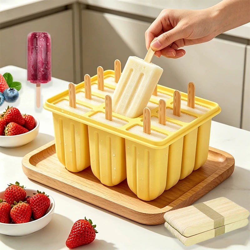 12-Cavity BPA-Free Silicone Popsicle Mould + 50 Sticks Popsicle Mould Set Babs