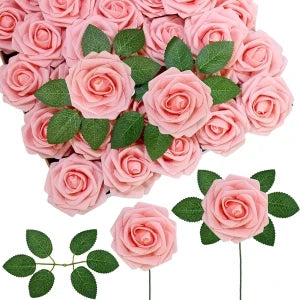 30 Artificial PE Foam Roses with Stems | Wedding & Party Décor Artificial Flower Set Babs Pink 30 pcs