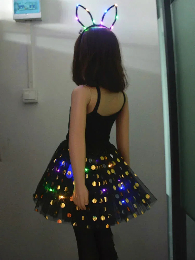 Light-Up Tutu Skirt & Animal Headband – Girls Glow Party Girls Glow Costume Babs black bunny for 3-10 years girls