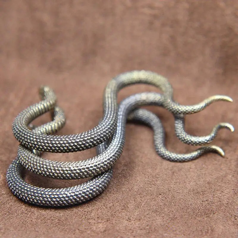 Vintage Brass Zodiac Snake Figurine | Desktop Ornament & Tea Pet Brass Animal Figurine Babs