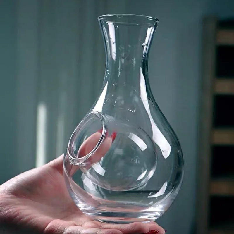 Japanese Crystal Glass Sake Ice Jug Decanter | Thumb-Hole Glass Sake Decanter Babs