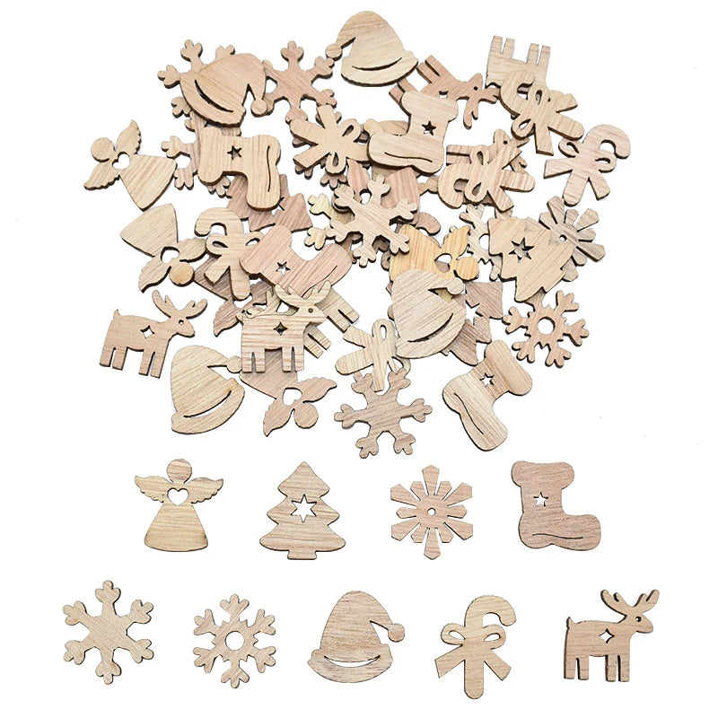 50Pcs Natural Wood Christmas Ornaments – DIY Holiday Craft Set Christmas Ornaments Babs C
