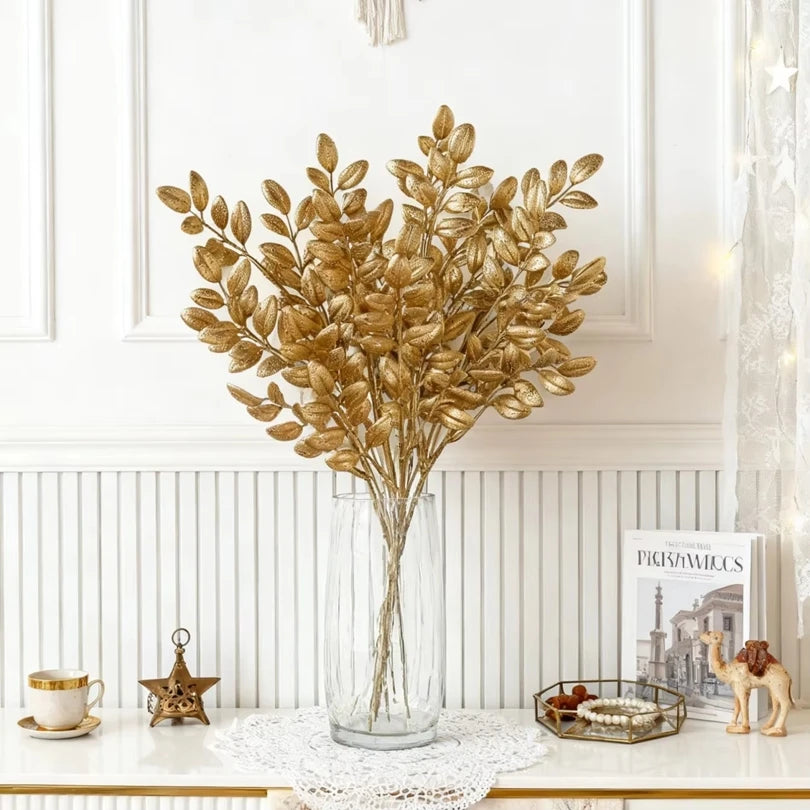 10Pcs Artificial Golden Leaf Branches for Wedding & Home Decor Artificial Leaf Branches Babs