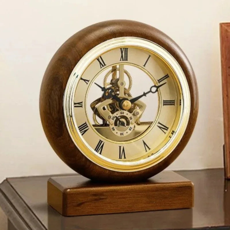 Vintage Solid Wood Desk Clock – Silent Movement, Walnut Finish Vintage Desk Clock Babs