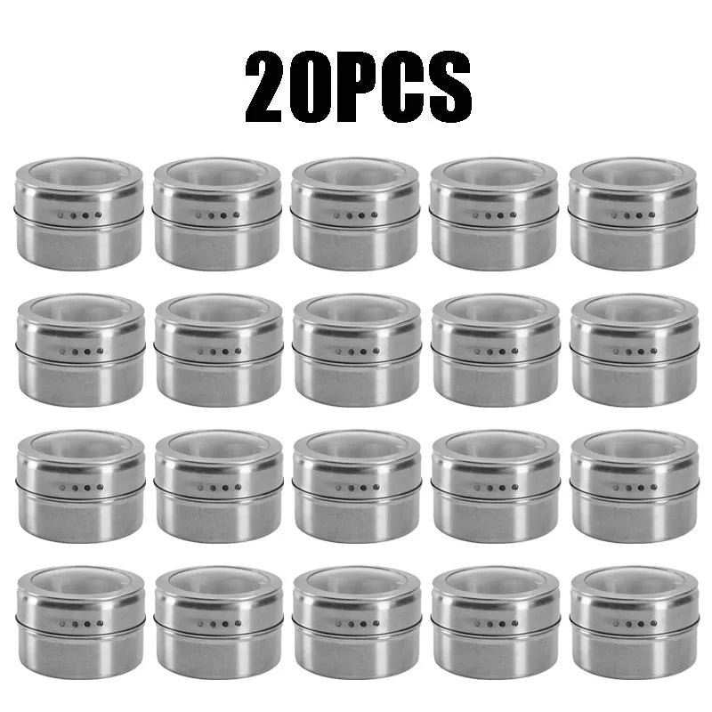 Magnetic Spice Jar Set – Stainless Steel Spice Tins Magnetic Spice Jar Set Babs 20PCS