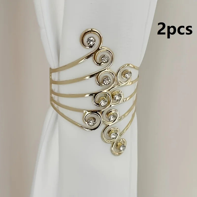 Rhinestone Alloy Curtain Buckles – Elegant Tie Backs, Set of 2 Curtain Tie Backs Babs golden